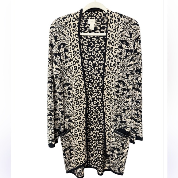 Chico’s Animal Floral Print Cardigan Long Line - Picture 1 of 8